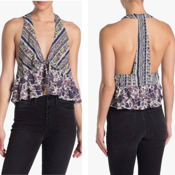 Free People Love Charm Halter Top Boho Floral Open Back S - Picture 2 of 7